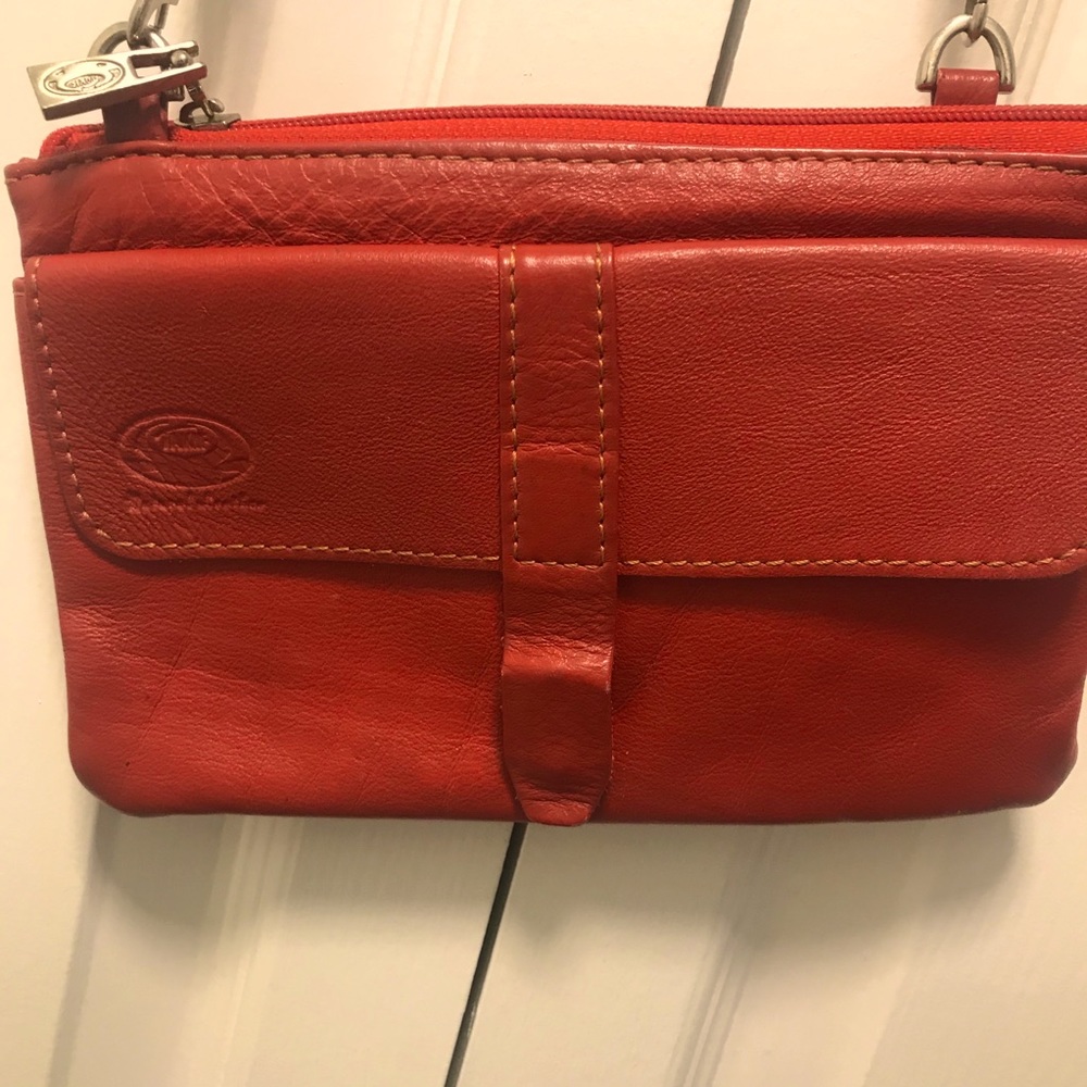 Red real leather cross body bag